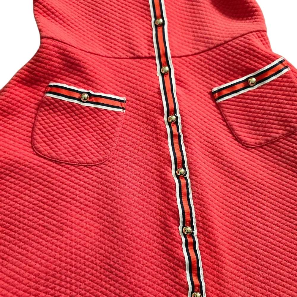 Janie and Jack Coral Red Textured Dress Size 6 Gold Buttons